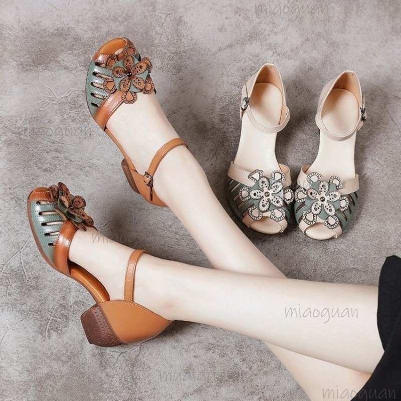 Vintage Outdoor Fashion - Damen Vintage Peep-Toe Gladiator-Sandalen Beige Braun
