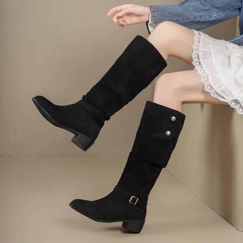 Vintage Fashion Online - Damen Slouchy Langschaft Stiefel Vintage Wildleder,