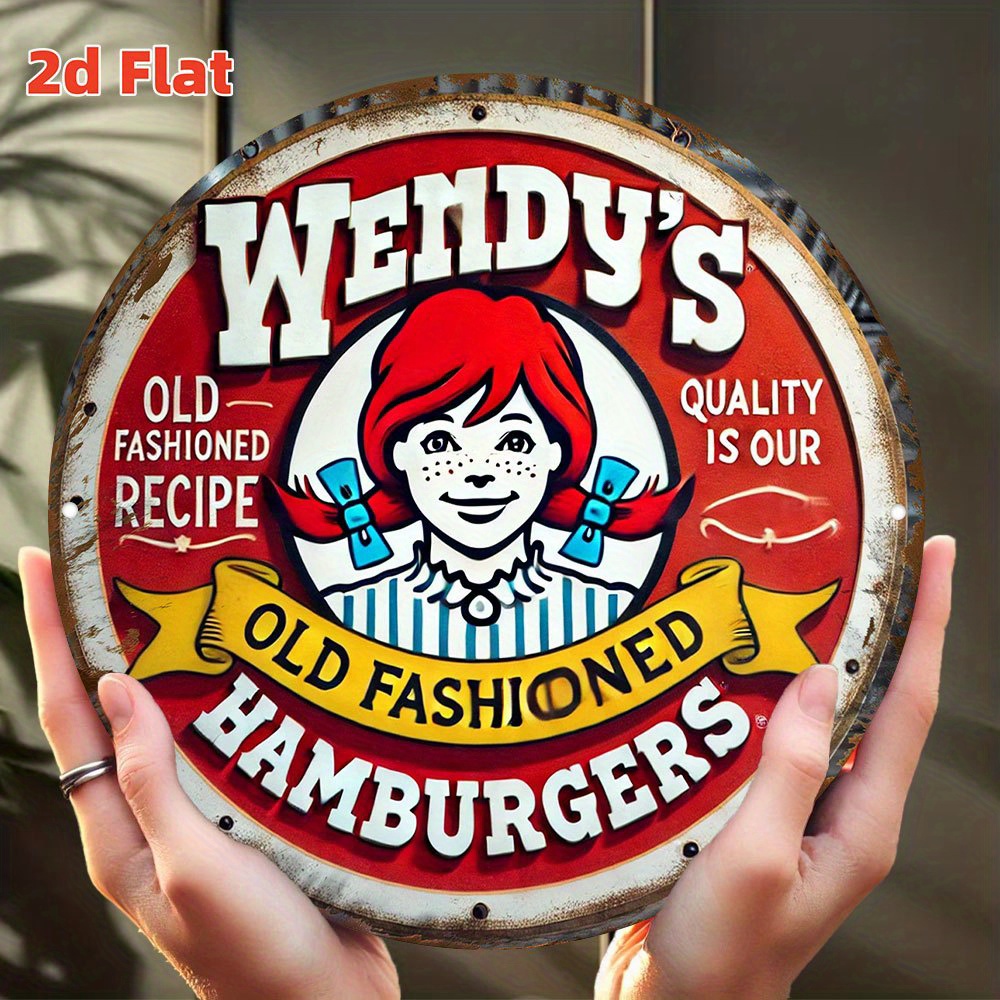 Vintage Fashion Hamburg - Hochauflösendes Metall-Blechschild „Wendy's Old Fashioned Hamburgers“