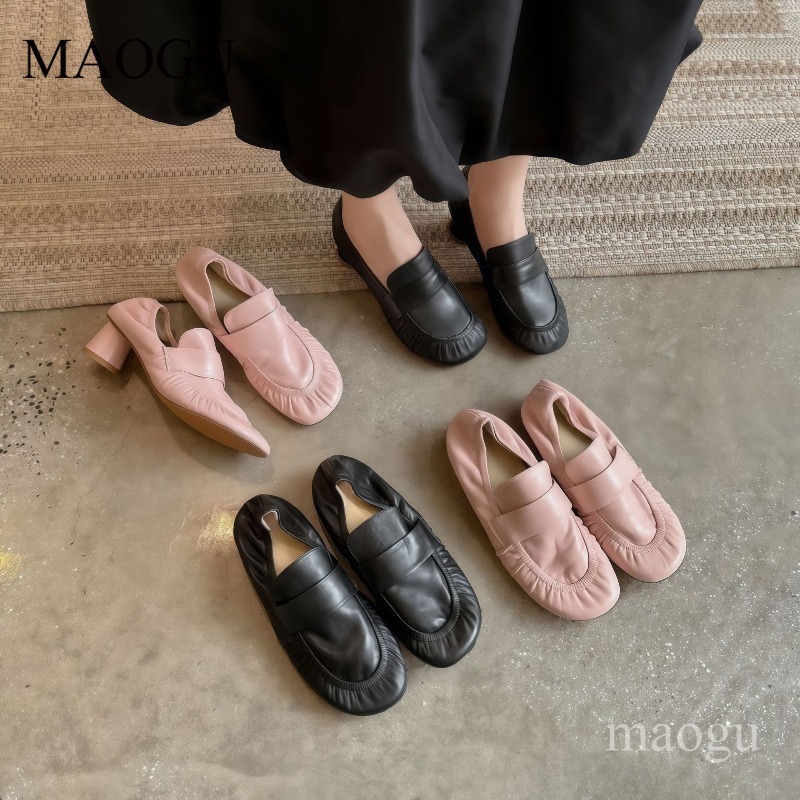 Vintage Fashion Online - Weiche Leder-Loafer für Damen, plissiert, runde