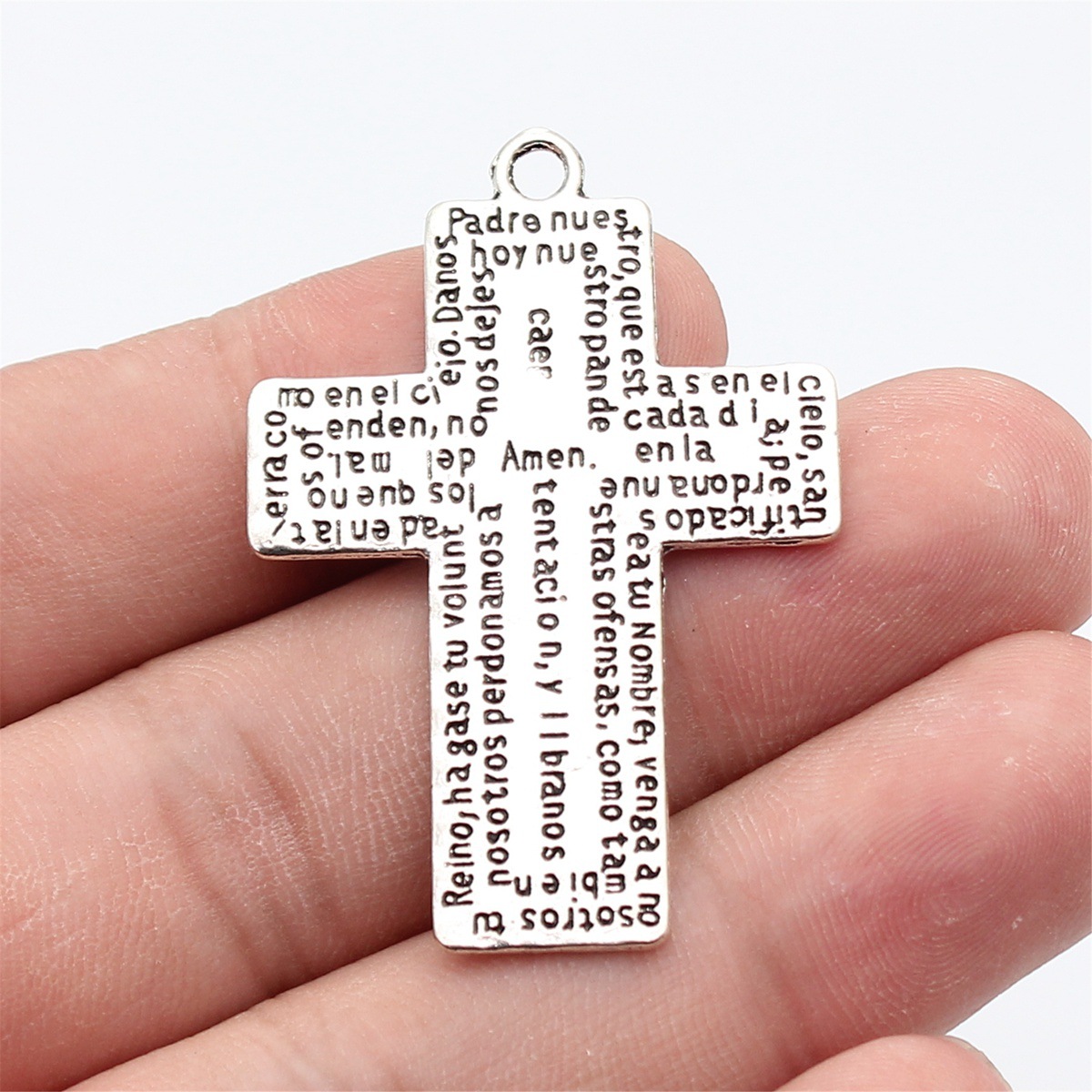 Vintage Fashion Online - 2 Stück 49x33mm Antiksilberfarbener Doppelseitiger Bibel-Schrift-Kreuzanhänger