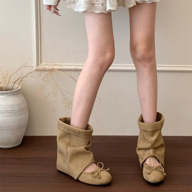 Vintage Fashion Dresses - Damen-Stiefeletten im Mary-Jane-Stil mit Schleife, mittelhohe