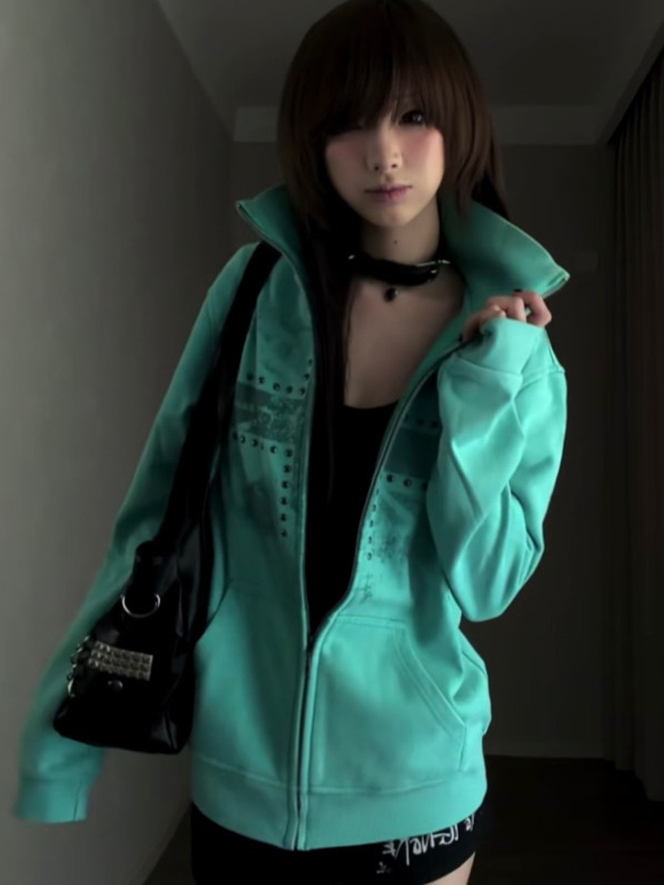 Mintgrüner, bedruckter Hoodie  – Vintage Windbreaker Nylon Bewertung und Preis